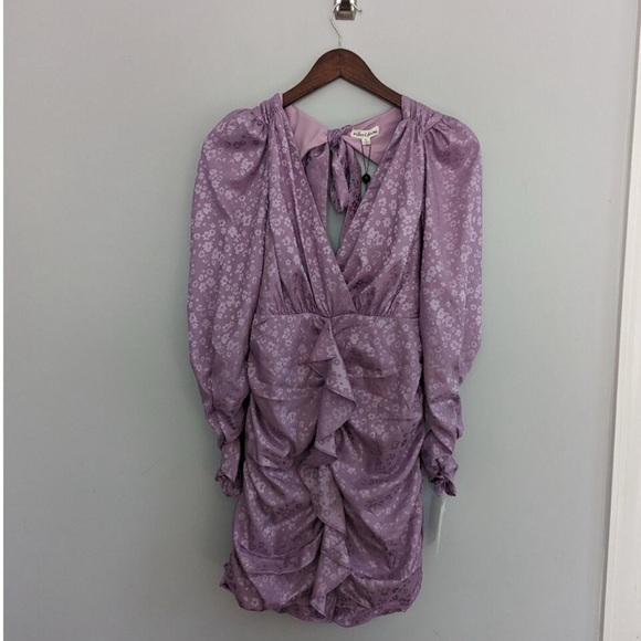 NWT!! For Love & Lemons- Free People Lavender Fiji Ruched Open-Back Mini Dress - Picture 3 of 7